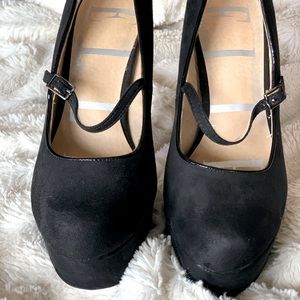 ELLE black suede platform heels.